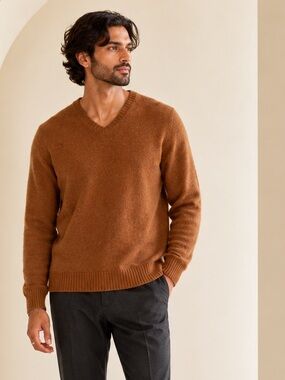 Black Brown 1826 Lambswool V-Neck Sweater Old Money Cognac Size XL